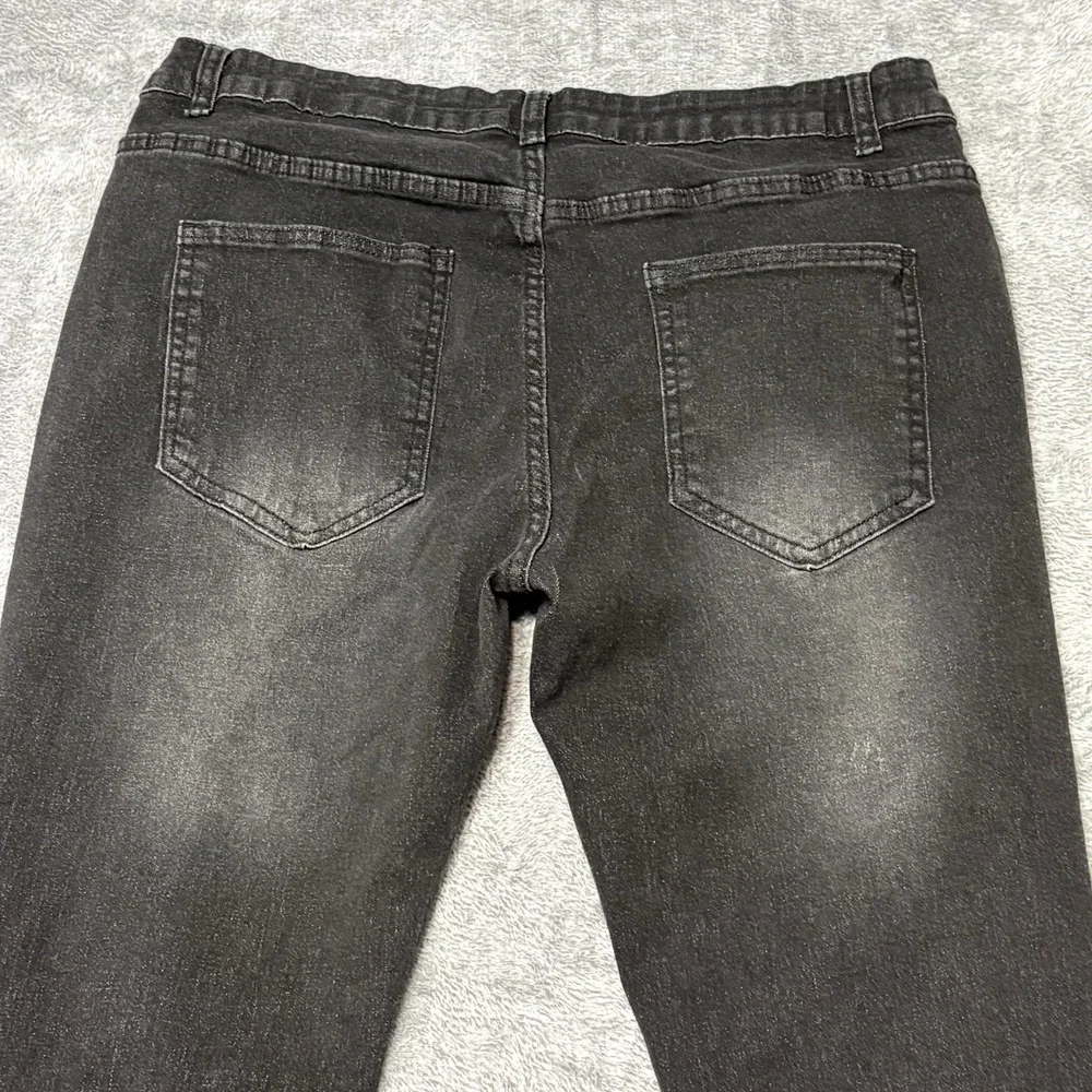 Black Distressed Skinny Jeans XXL Patches Graphic Streetwear Stretch Denim - Picture 5 of 12